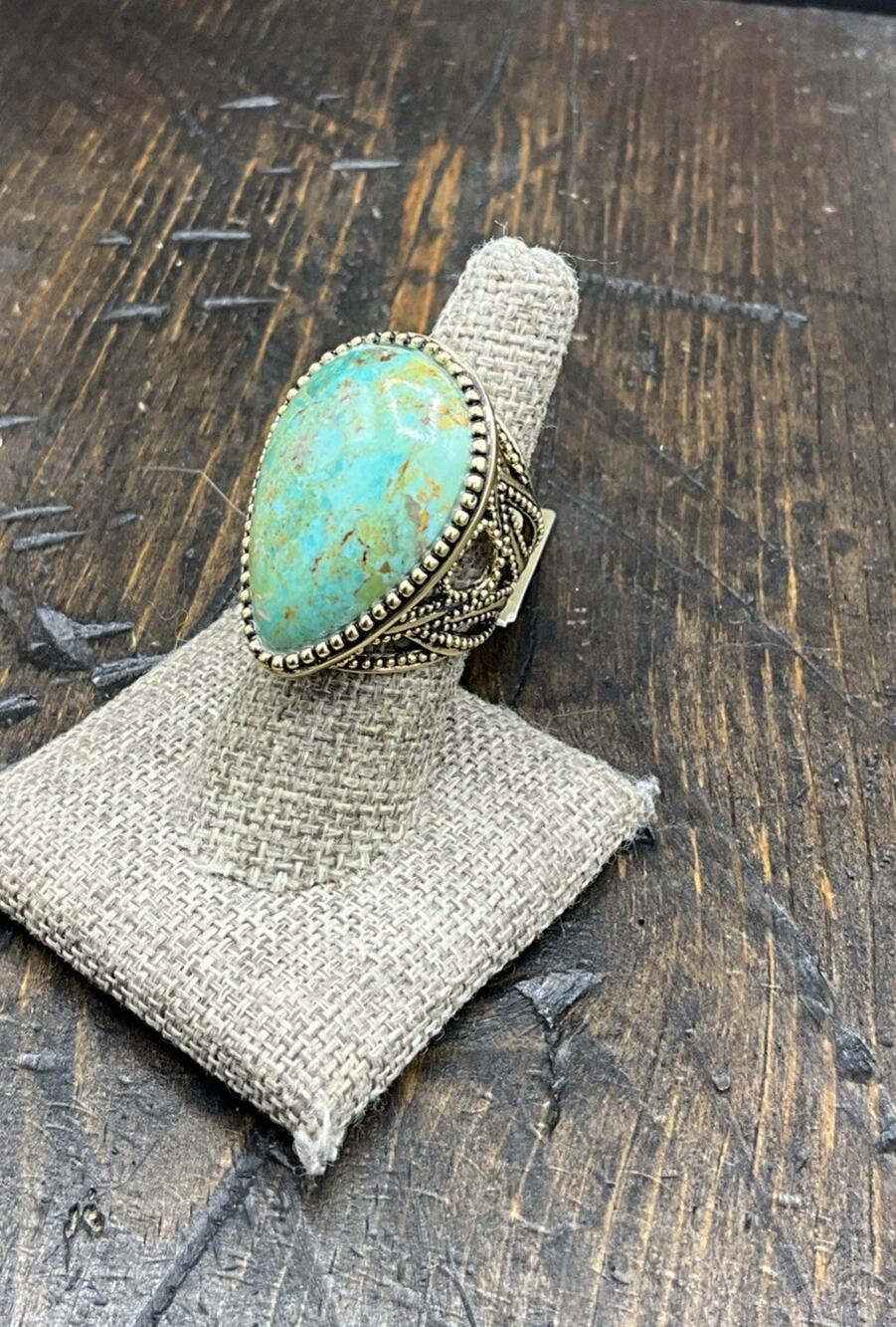Barse Cassieopia Teardrop Ring- Turquoise- Bronze- 7.25- NWT